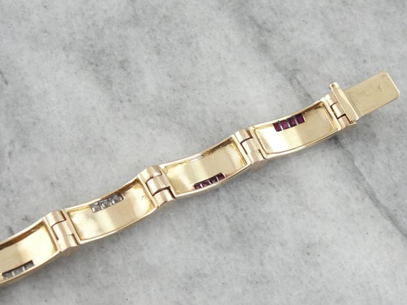 Retro Era Diamond Ruby Gold Bracelet, Vintage Hea… - image 4