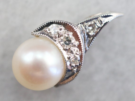 Sweet Cultured Pearl and Diamond Pendant, White G… - image 1