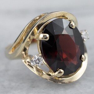 Gold Garnet and Diamond Ring, Yellow Gold Garnet Ring, Garnet Right Hand Ring, Red Stone Ring, January Birthstone, Anniversary Ring 1NL66RV5