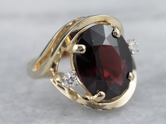 Gold Garnet and Diamond Ring, Yellow Gold Garnet … - image 1