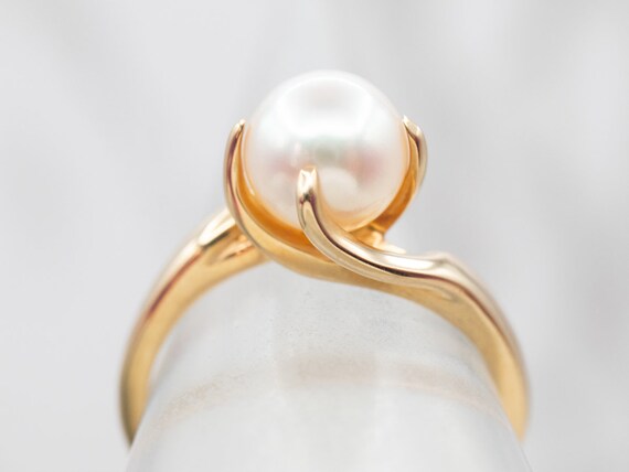 Vintage Pearl Bypass Ring, Yellow Gold Pearl Ring… - image 4