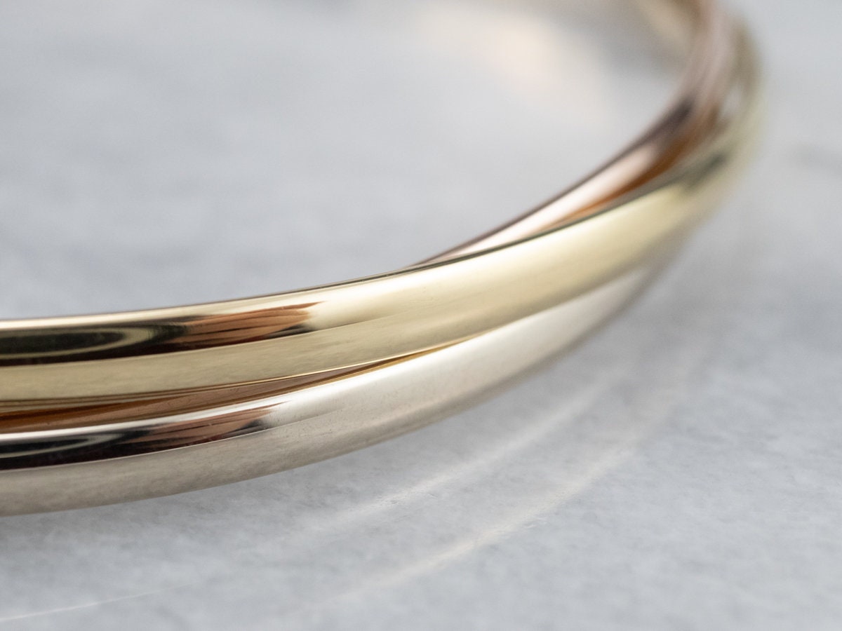 Tri Color Gold Bracelet, Rolling Bracelet, Bangle Bracelet, Stacking Bracelet, Interlocking Bangle, Gift for Her, 0QE17P4Z - Etsy