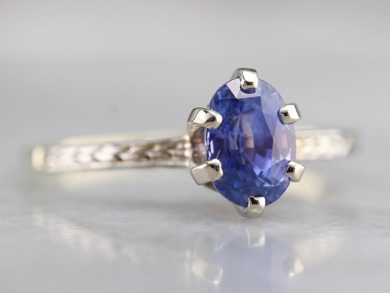 Etched Sapphire Solitaire Ring, Sapphire Engageme… - image 2