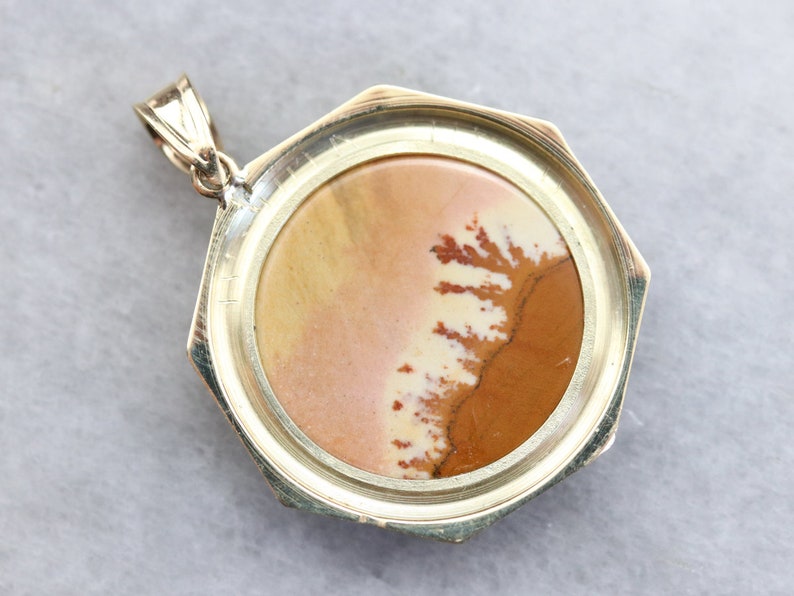 Etched Gold Jasper Pendant, Mid Century Pendant, Jasper Cabochon Pendant, Unisex Pendant, Birthday Gift FQPXQC1H image 3