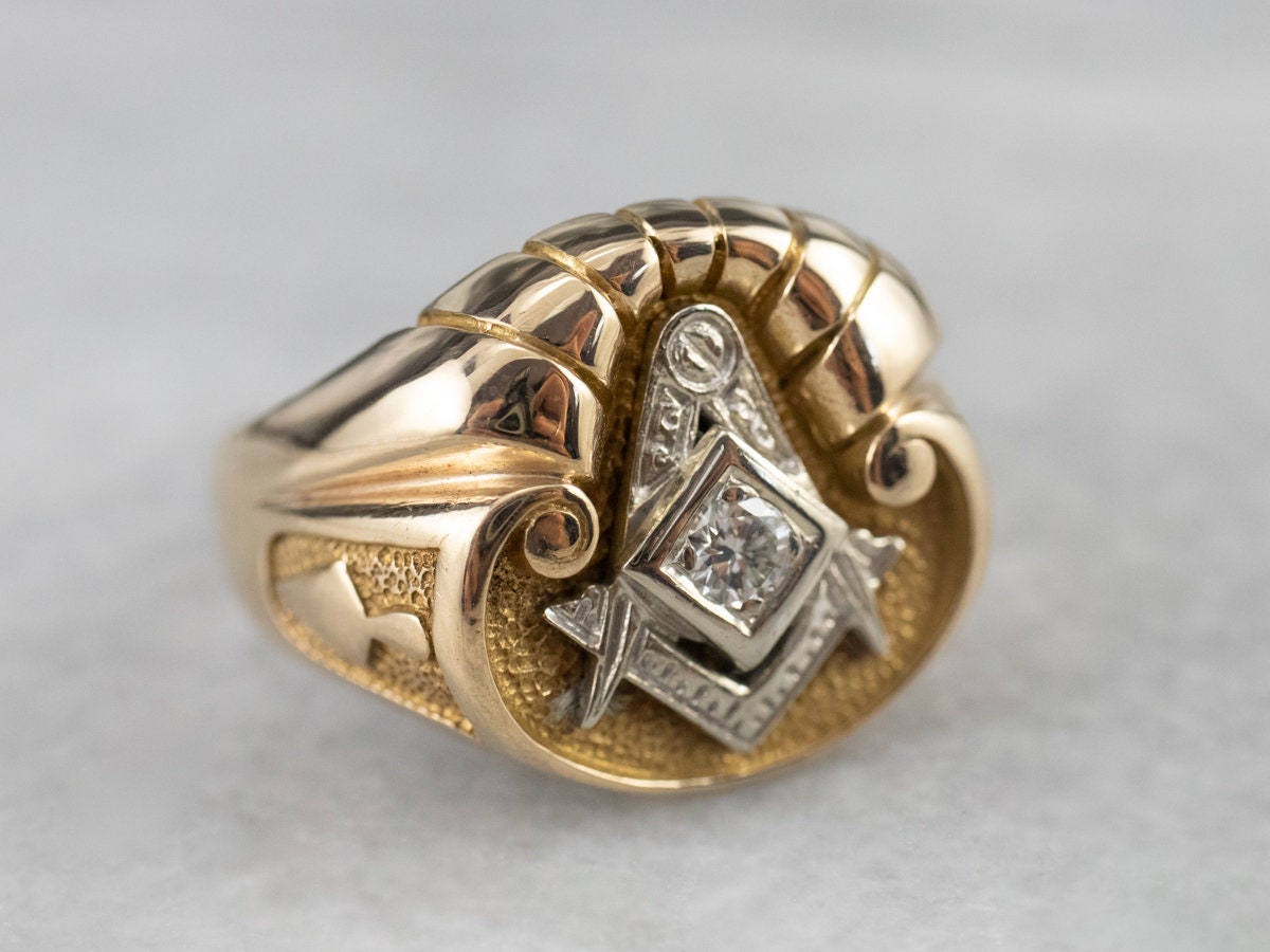 Vintage 14kt Diamond 32nd Degree Masonic Ring, Sz. 13, .25ctw + – Maria's  Vintage