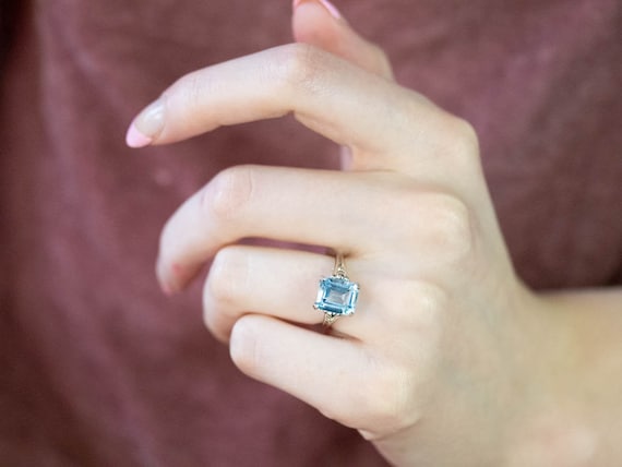 Blue Topaz White Gold Ring December Birthstone Solitaire Ring