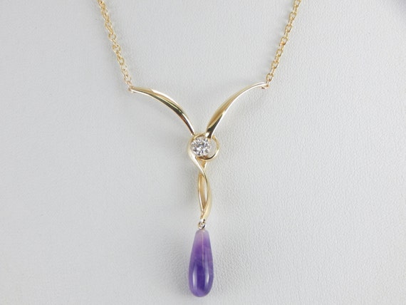 Amethyst and Diamond Drop Necklace QXMXHH-N - image 4