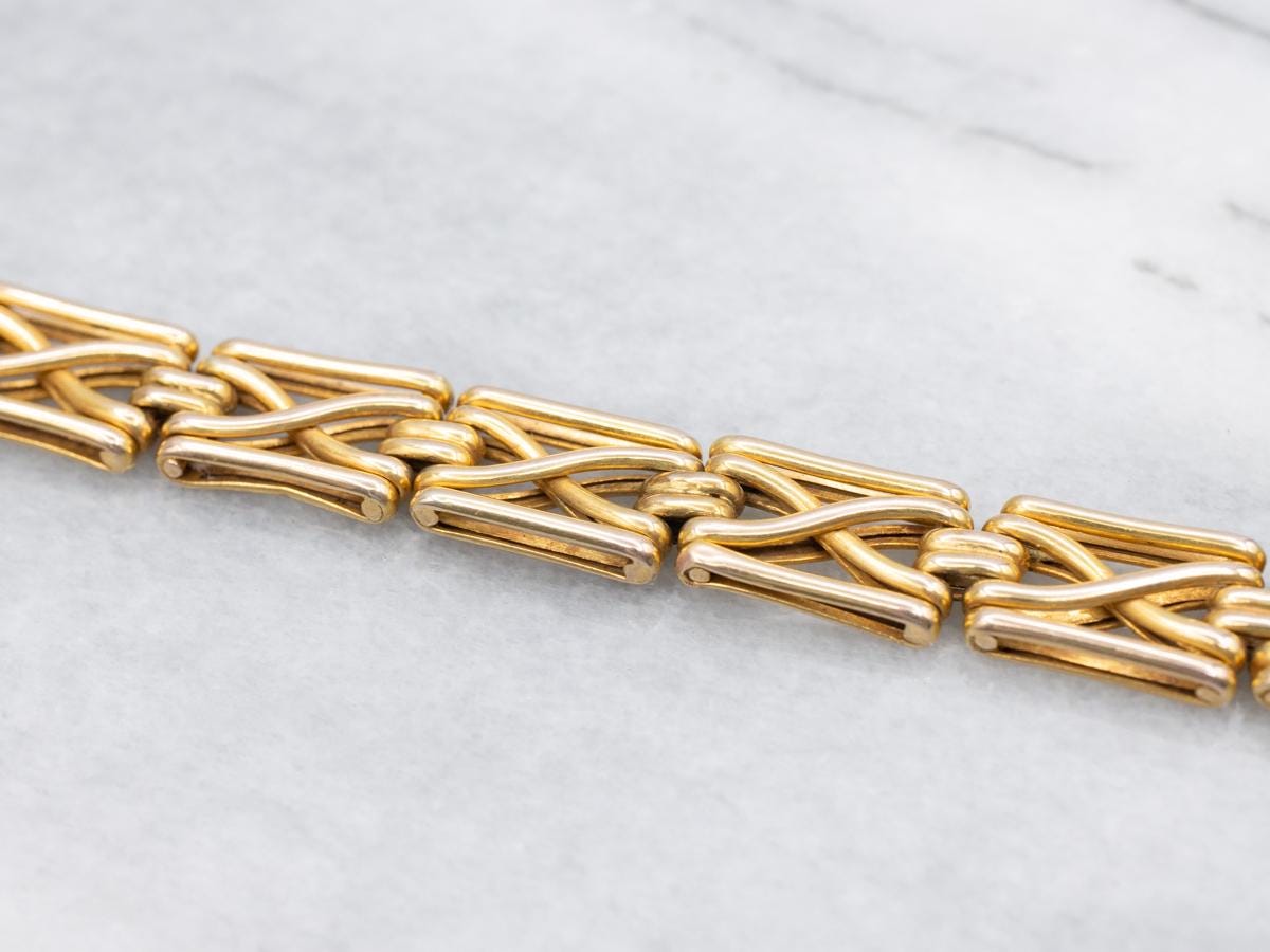 ヴィンテージ 14K イエローゴールド ゲートリンクブレスレット、7.5