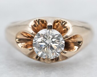 10K Yellow Gold Belcher Diamond Solitaire Ring, Unisex Engagement