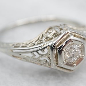 Art Deco Old Mine Cut Diamond Ring, Antique Diamond Solitaire Ring, 18K White Gold Diamond Ring, Antique Engagement, Estate Jewelry A25226