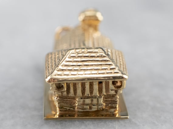 Vintage 14K Gold House Charm Pendant, Detailed Design View 6