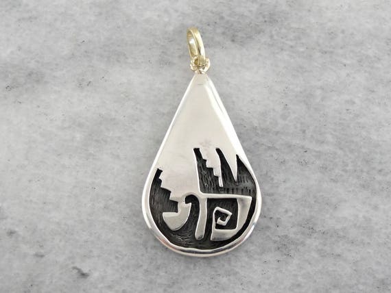 Native American Tear Drop Pendant with Abstract T… - image 2