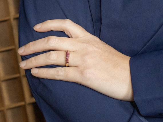 14K Yellow Gold Ruby Cluster Ring, Anniversary Ba… - image 4