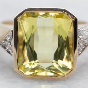 Lemon Quartz and Diamond Ring, Tw Tone Gold Quartz Ring, Gemstone Ring, Quartz Jewelry, Yellow Stone Ring, 14K Gold Quartz Ring A36504