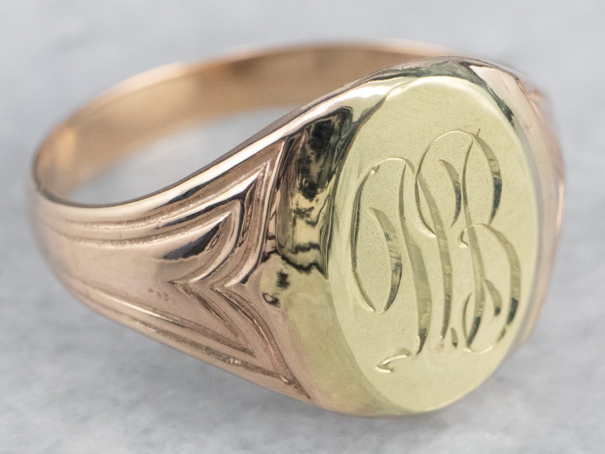 Two Tone Gold Signet Ring db Signet Ring Monogram Ring Initial
