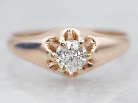Rose Gold Old Mine Cut Diamond Buttercup Ring, Di… - image 1
