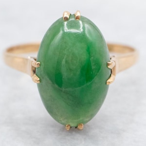 Vintage Gold Jadeite Ring, Jadeite Ring, Oval Cut Jadeite, Vintage Ring, Yellow Gold Ring, Gold Jadeite Ring, Green Gemstone, Ring A53216