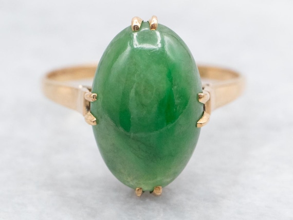 Vintage Gold Jadeite Ring, Jadeite Ring, Oval Cut Jadeite, Vintage Ring, Yellow Gold Ring, Gold Jadeite Ring, Green Gemstone, Ring A53216