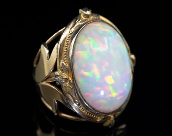 Fine Ethiopian Opal Cocktail Ring, Antique Style Opal Gold Ring, Statement Ring, Anniversary Gift, Collector's Quality, 31QKJF
