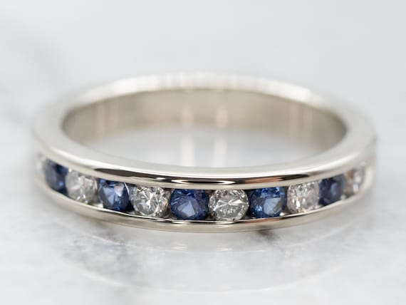 Diamond Sapphire Band, Sapphire Stacking Band, Un… - image 1