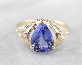 Tanzanite Diamond Gold Ring, Pear Cut Tanzanite Ring, December Birthstone, Right Hand Ring, Gift for Her, ZDW6WN8T