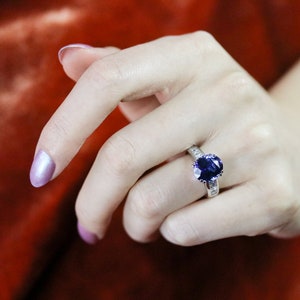 Saffier en diamanten statement ring, platina saffier ring, saffier cocktail ring, jubileum ring, grote saffier ring NCE1YZJV afbeelding 10