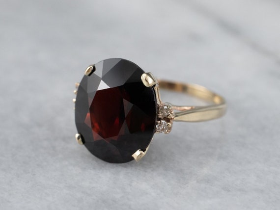 Garnet and Diamond Vintage Ring, Yellow Gold Garn… - image 1