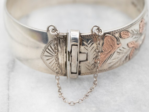 Vintage Engraved Bangle Bracelet, Etched Foliage … - image 2