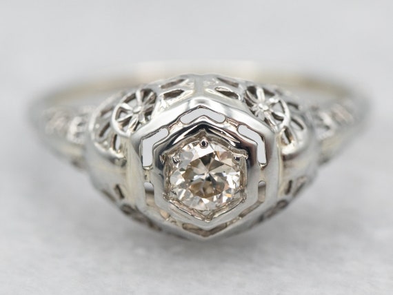 European Cut Diamond Engagement Ring, Diamond 18K… - image 2