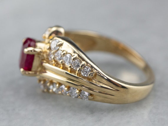 14K Yellow Gold Ruby Diamond Ring, Anniversary Ri… - image 4