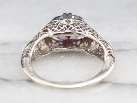 Art Deco Pink Ceylon Sapphire Solitaire Ring, Flo… - image 5