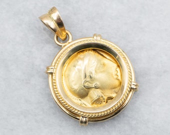 18K Gold Ancient Greek Athena & Owl Pendant, Unisex