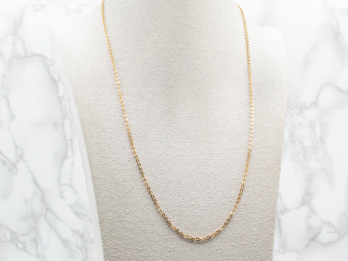 18K Yellow Gold Cable Chain Necklace, 24 Inch Oval Link - Etsy