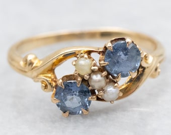 Bague victorienne en or 14 carats et perles de rocaille, bijoux anciens