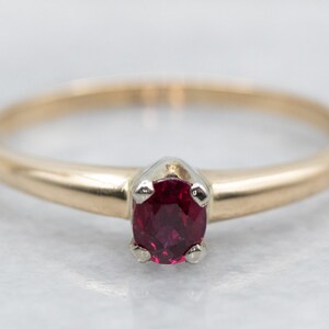 14K Two Tone Gold Ruby Solitaire Ring, July Birthstone