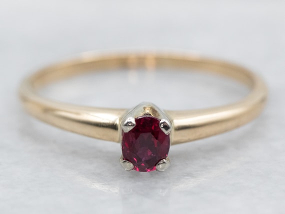14K Two Tone Gold Ruby Solitaire Ring, July Birth… - image 1