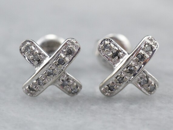 Diamond X Stud Earrings, White Gold Diamond Earri… - image 2