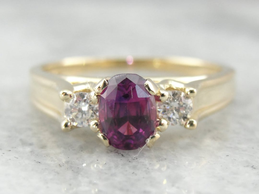 Raspberry Colored Rings Raspberry Pink Sapphire and Diamond Engagement Ring - Etsy