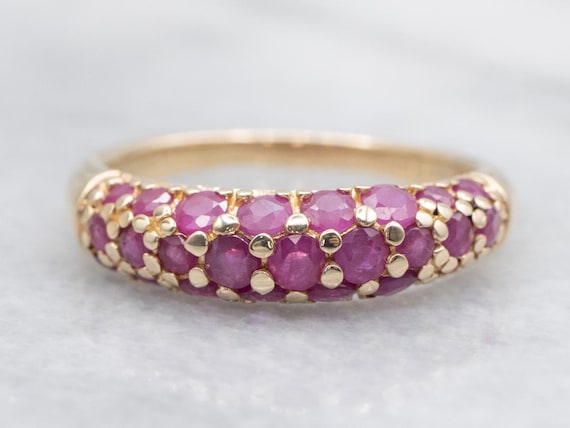 14K Yellow Gold Ruby Cluster Ring, Anniversary Ba… - image 1
