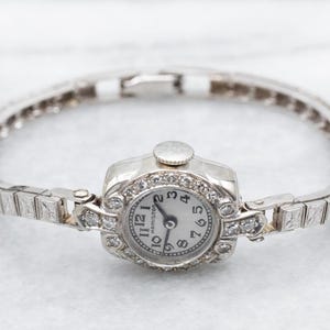 1930s Hamilton Wrist Watch, White Gold Diamond Watch, Ladies Wrist Watch, Watch Collector, Anniversary Gift, Vintage Gold Watch A47629