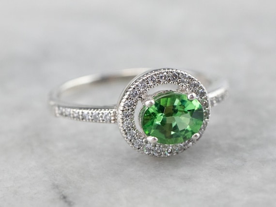 Tsavorite Garnet and Cubic Zirconia Ring, Garnet A