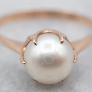 Classic Pearl Solitaire Ring, Vintage Pearl Ring, Yellow Gold Pearl Ring, Right Hand Ring, June Birthstone, Pearl Jewelry A9284
