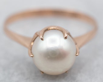 Vintage 10K gult guld pärl solitaire ring, juni födelsesten