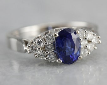 Fine Ceylon Sapphire Cluster Ring, Bright White Gold for Engagement or Anniversary 758VNA-D