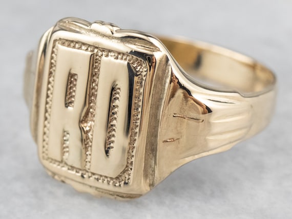 Retro "RD" Gold Signet Ring, Vintage Signet Ring,… - image 1