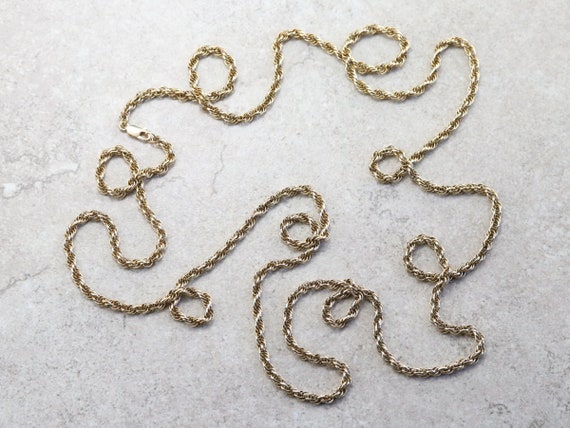 Long Vintage Gold Chain, Yellow Gold Rope Twist Chain, Gold