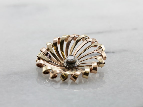 Mid Century Spiral Brooch with Diamond Center in … - image 2