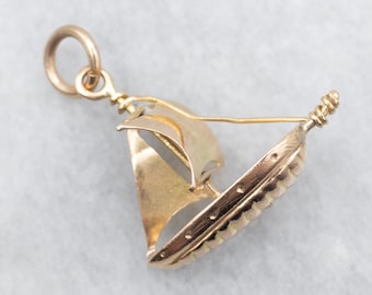 Vintage Sailboat Charm, Gold Sailboat Pendant, Yellow Gold Pendant, Nautical Jewelry, Unisex Gift, Layering Pendant, Charm Bracelet A22948