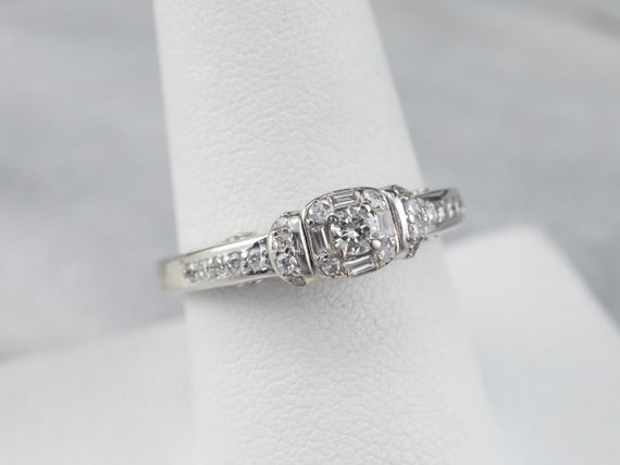 Modern Diamond Halo Engagement Ring, White Gold D… - image 7