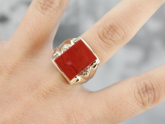 Vintage Red Jasper Men's Ring, Retro Era Jasper R… - image 6